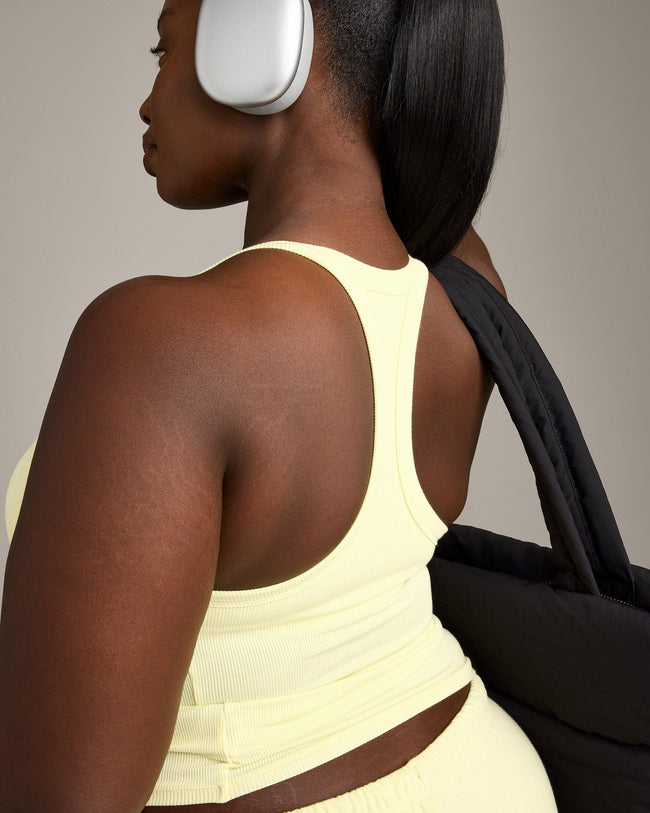 Mellow™ Rib Racer Back Tank Top with Built in Bra Shelf | Pastel Yellow