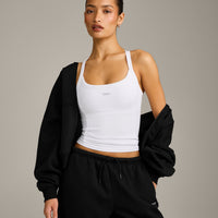 Mellow™ Rib Racer Back Tank Top with Built in Bra Shelf | White