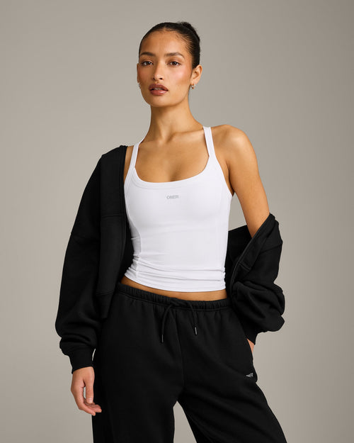Mellow™ Rib Racer Back Tank Top with Built in Bra Shelf | White