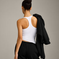 Mellow™ Rib Racer Back Tank Top with Built in Bra Shelf | White
