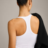 Mellow™ Rib Racer Back Tank Top with Built in Bra Shelf | White