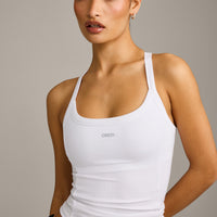 Mellow™ Rib Racer Back Tank Top with Built in Bra Shelf | White