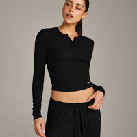 Oner At Home Night Button Down Long Sleeve Top | Black