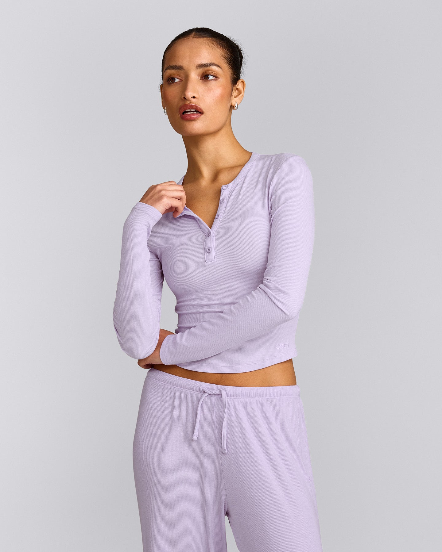 Oner At Home Night Button Down Long Sleeve Top | Light Lavender Purple