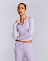 Oner At Home Night Button Down Long Sleeve Top | Light Lavender Purple