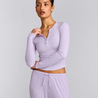 Oner At Home Night Button Down Long Sleeve Top | Light Lavender Purple