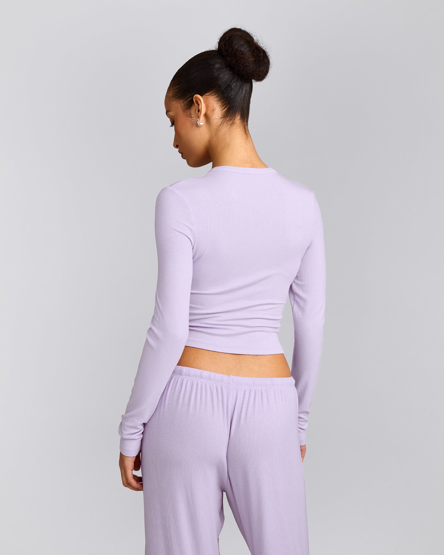 Oner At Home Night Button Down Long Sleeve Top | Light Lavender Purple