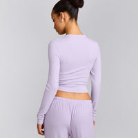 Oner At Home Night Button Down Long Sleeve Top | Light Lavender Purple