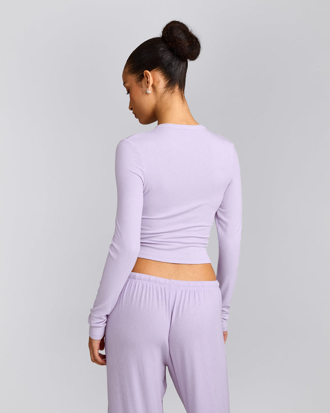 Oner At Home Night Button Down Long Sleeve Top | Light Lavender Purple