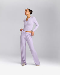 Oner At Home Night Button Down Long Sleeve Top | Light Lavender Purple