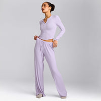 Oner At Home Night Button Down Long Sleeve Top | Light Lavender Purple