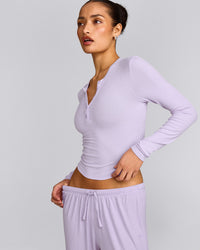 Oner At Home Night Button Down Long Sleeve Top | Light Lavender Purple