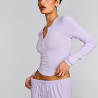Oner At Home Night Button Down Long Sleeve Top | Light Lavender Purple