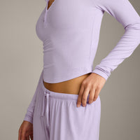 Oner At Home Night Button Down Long Sleeve Top | Light Lavender Purple