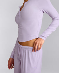 Oner At Home Night Button Down Long Sleeve Top | Light Lavender Purple