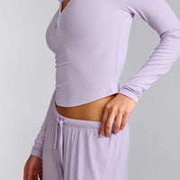 Oner At Home Night Button Down Long Sleeve Top | Light Lavender Purple