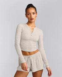 Oner At Home Night Button Down Long Sleeve Top | Oat Marl