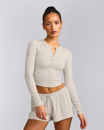 Oner At Home Night Button Down Long Sleeve Top | Oat Marl