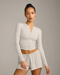 Oner At Home Night Button Down Long Sleeve Top | Oat Marl