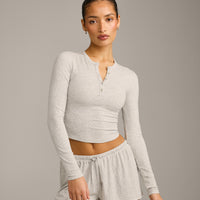 Oner At Home Night Button Down Long Sleeve Top | Oat Marl