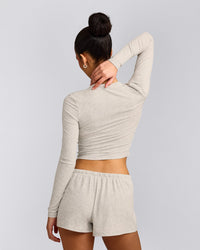 Oner At Home Night Button Down Long Sleeve Top | Oat Marl