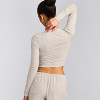 Oner At Home Night Button Down Long Sleeve Top | Oat Marl