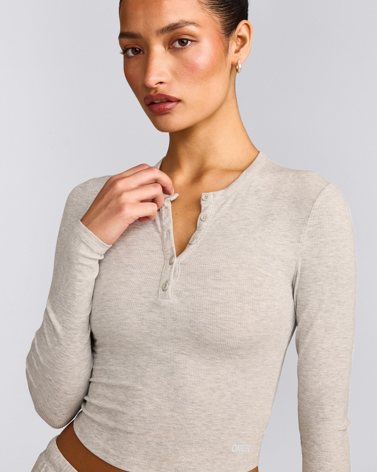 Oner At Home Night Button Down Long Sleeve Top | Oat Marl