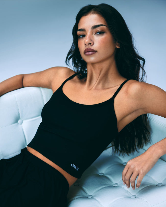 Oner At Home Night Strappy Mid Tank Top | Black