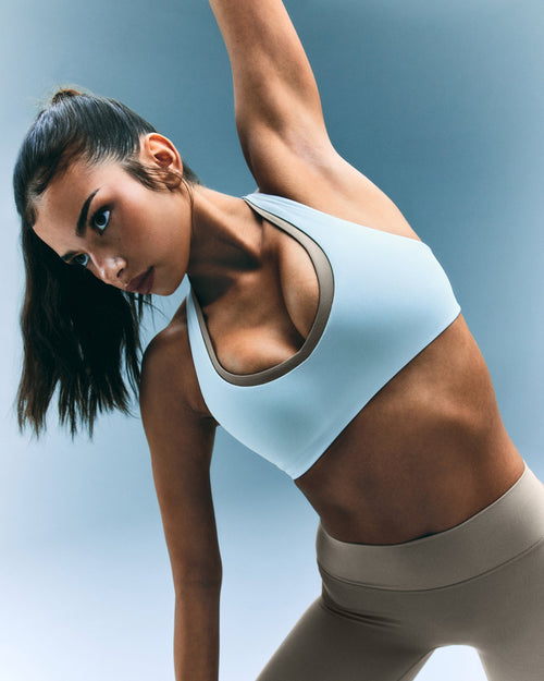 SoftMotion™ Bralette with Gray Logo | Cloud Blue