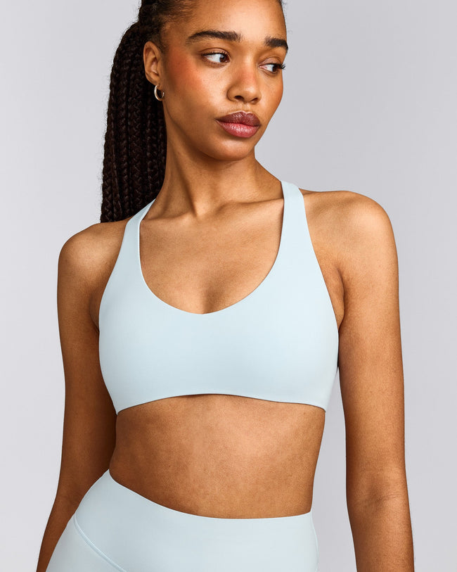 SoftMotion™ Bralette with Gray Logo | Cloud Blue