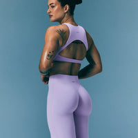 SoftMotion™ High Neck Sports Bra with Gray Logo | Lavender Purple