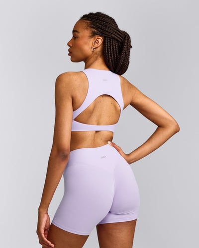 SoftMotion™ High Neck Sports Bra with Gray Logo | Lavender Purple