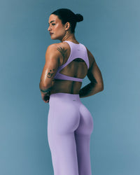 SoftMotion™ High Neck Sports Bra with Gray Logo | Lavender Purple