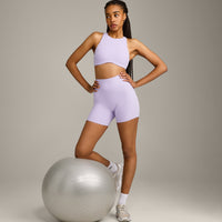 SoftMotion™ High Neck Sports Bra with Gray Logo | Lavender Purple