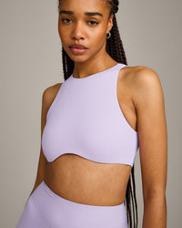 SoftMotion™ High Neck Sports Bra with Gray Logo | Lavender Purple