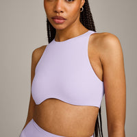 SoftMotion™ High Neck Sports Bra with Gray Logo | Lavender Purple