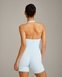 SoftMotion™ Halter Neck All In One Short with Gray Logo | Cloud Blue