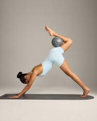SoftMotion™ Halter Neck All In One Short with Gray Logo | Cloud Blue