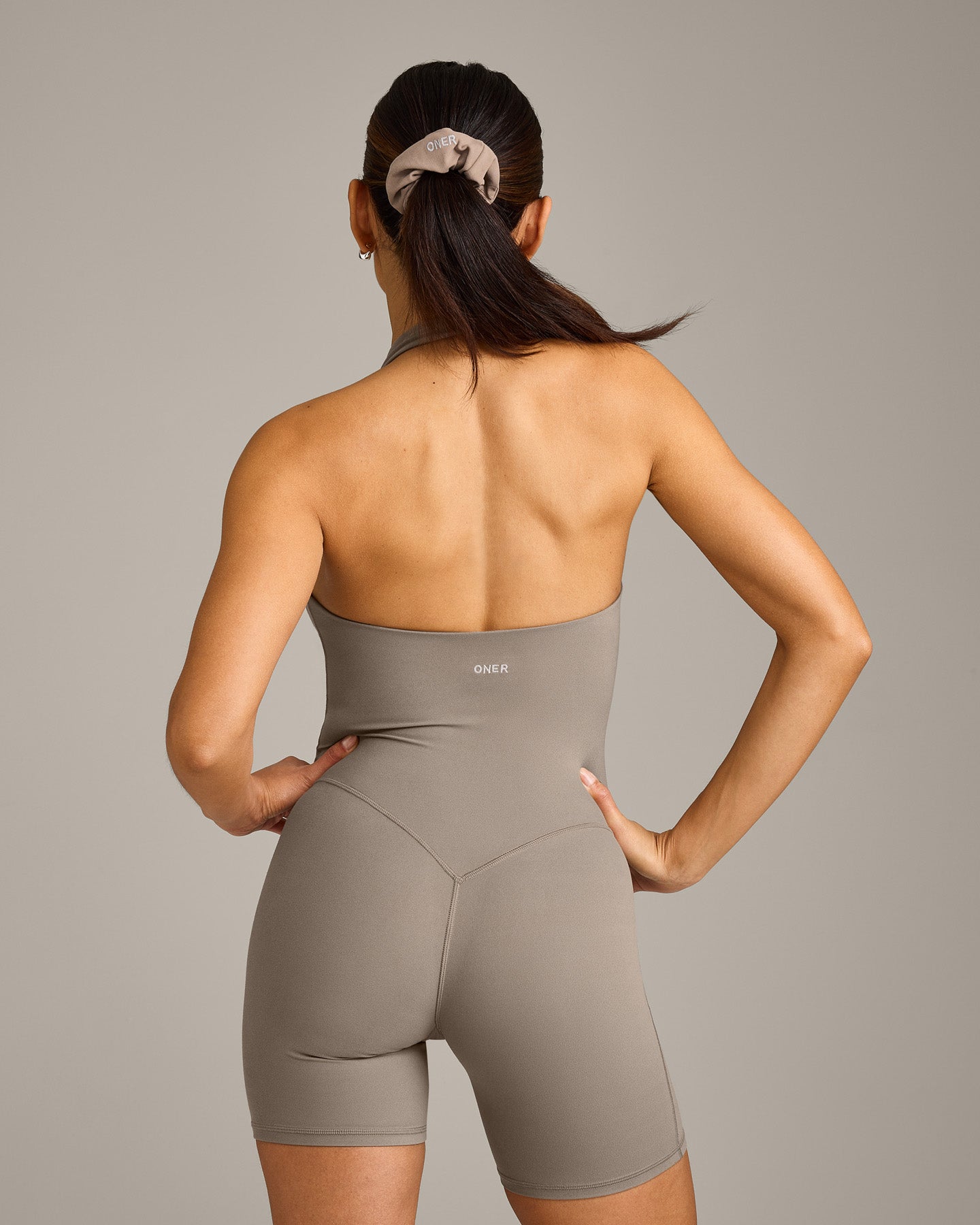 SoftMotion™ Halter Neck All In One Short with Gray Logo | Minky