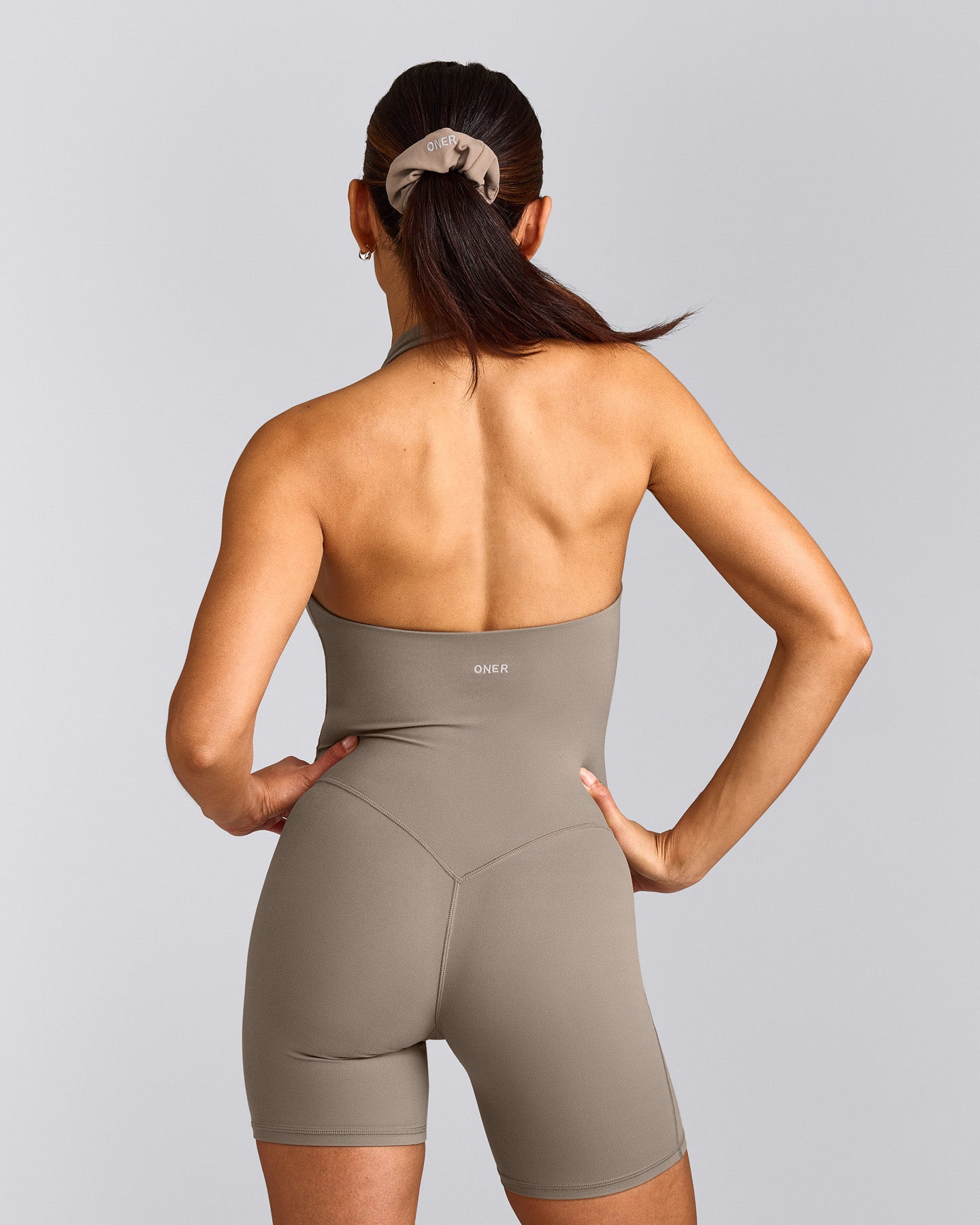SoftMotion™ Halter Neck All In One Short with Gray Logo | Minky