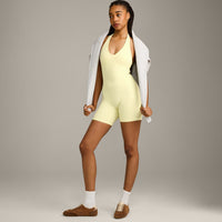 SoftMotion™ Halter Neck All In One Short with Gray Logo | Pastel Yellow