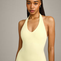 SoftMotion™ Halter Neck All In One Short with Gray Logo | Pastel Yellow