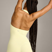 SoftMotion™ Halter Neck All In One Short with Gray Logo | Pastel Yellow