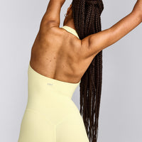 SoftMotion™ Halter Neck All In One Short with Gray Logo | Pastel Yellow