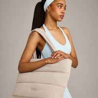 SoftMotion™ Halter Neck Mid Tank Top with Built in Bra Shelf with Gray Logo | Cloud Blue