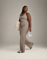 SoftMotion™ Halter Neck Mid Tank Top with Built in Bra Shelf with Gray Logo | Minky