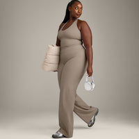 SoftMotion™ Halter Neck Mid Tank Top with Built in Bra Shelf with Gray Logo | Minky