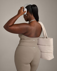 SoftMotion™ Halter Neck Mid Tank Top with Built in Bra Shelf with Gray Logo | Minky