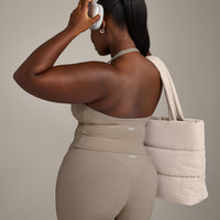 SoftMotion™ Halter Neck Mid Tank Top with Built in Bra Shelf with Gray Logo | Minky