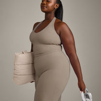 SoftMotion™ Halter Neck Mid Tank Top with Built in Bra Shelf with Gray Logo | Minky